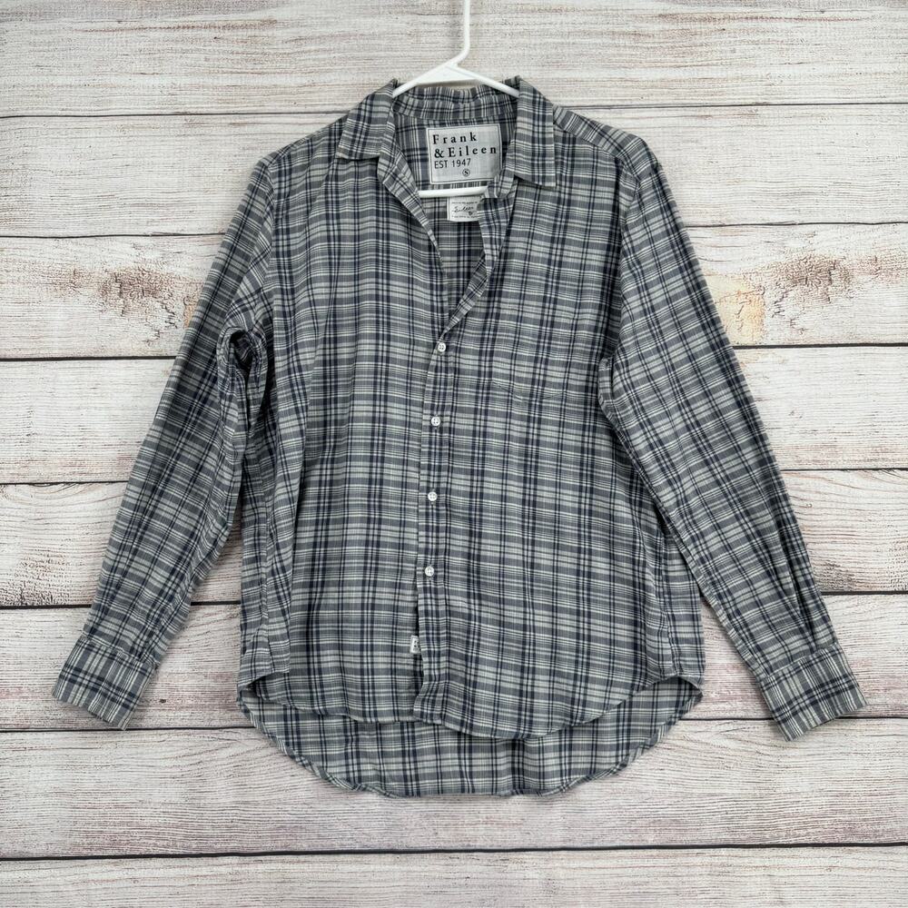 Frank & Eileen Boyfriend Button Down Shirt Womens Small Gray Plaid‎ Italy